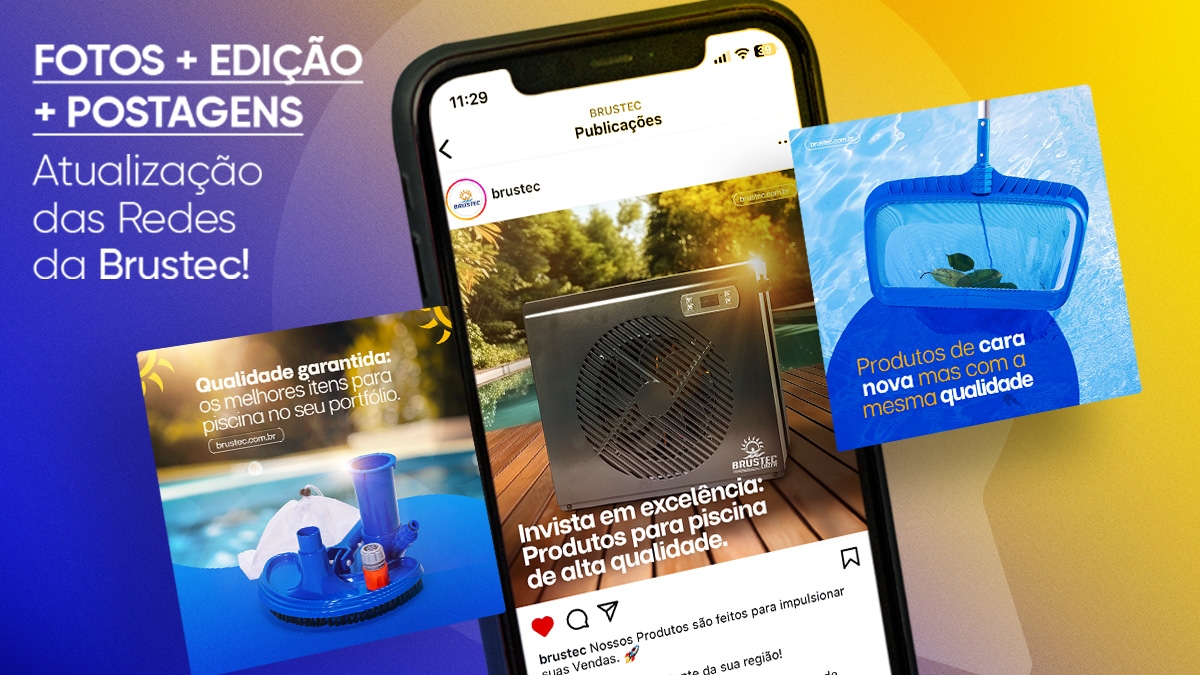 Fotos com Produtos para Piscina da Brustec, feitas em Estúdio Profissional em Brusque - SC.
