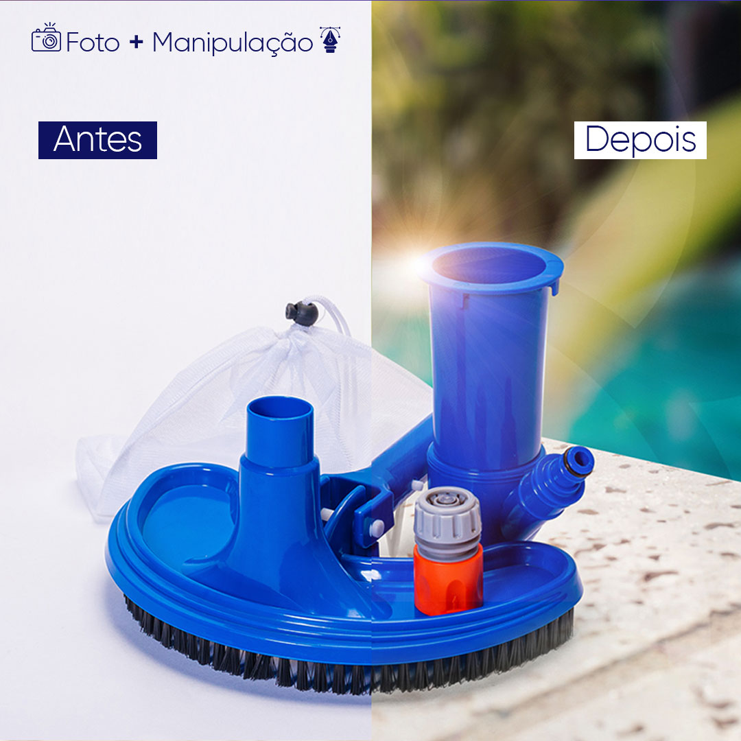 Fotos com Produtos para Piscina da Brustec, feitas em Estúdio Profissional em Brusque - SC. 1